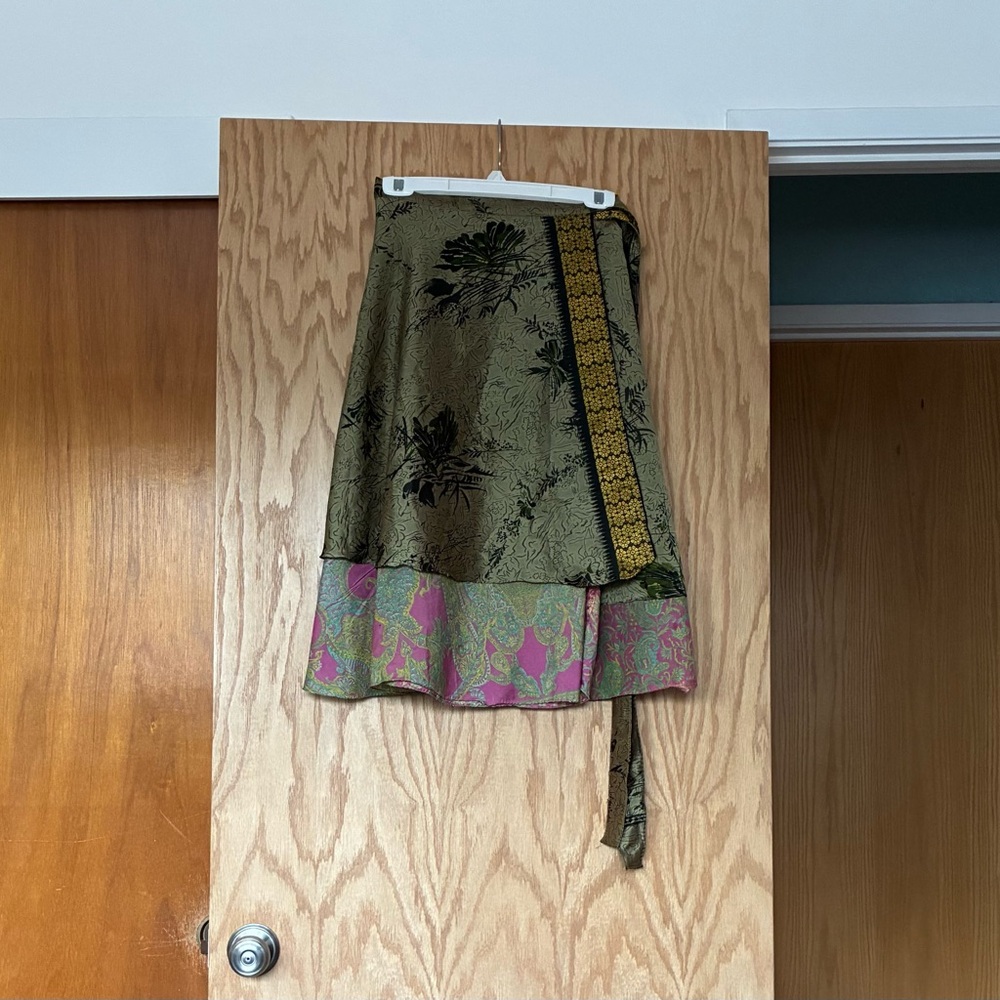 Silk Reversible Wrap Around Floral Skirt